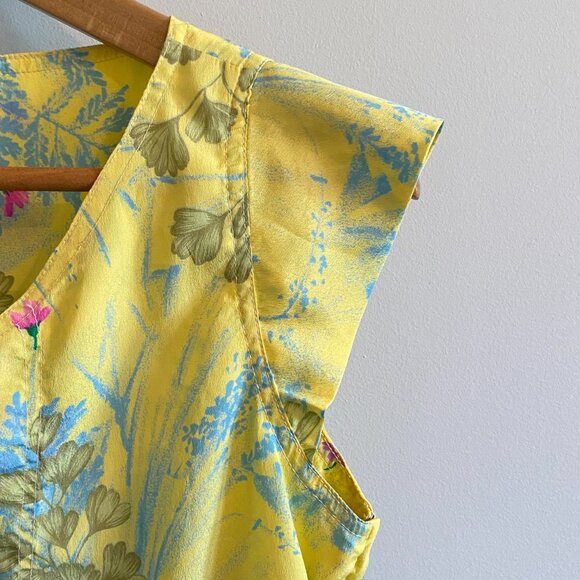 Vintage 80s Short-sleeve Floral Blouse Yellow Summer Top - Picture 4 of 14